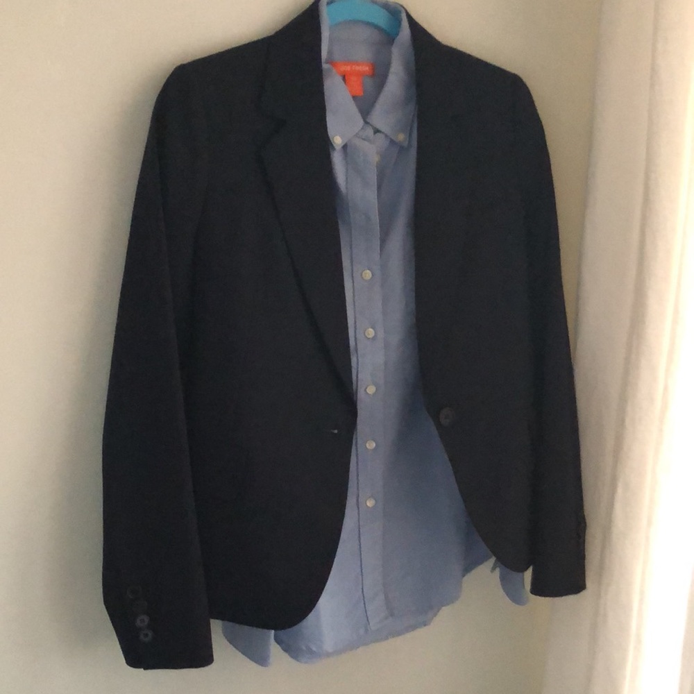 Theory navy blue virgin wool blazer lapel jacket single button fully lined NWOT